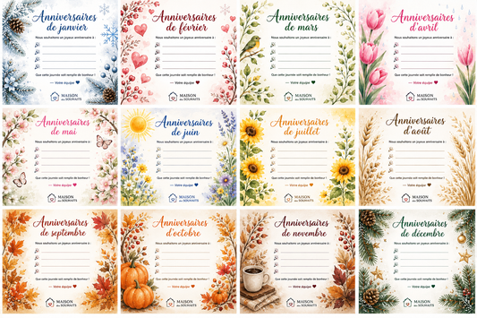 🎉 Collection de 12 cartes d'anniversaires de janvier à décembre - Numériques